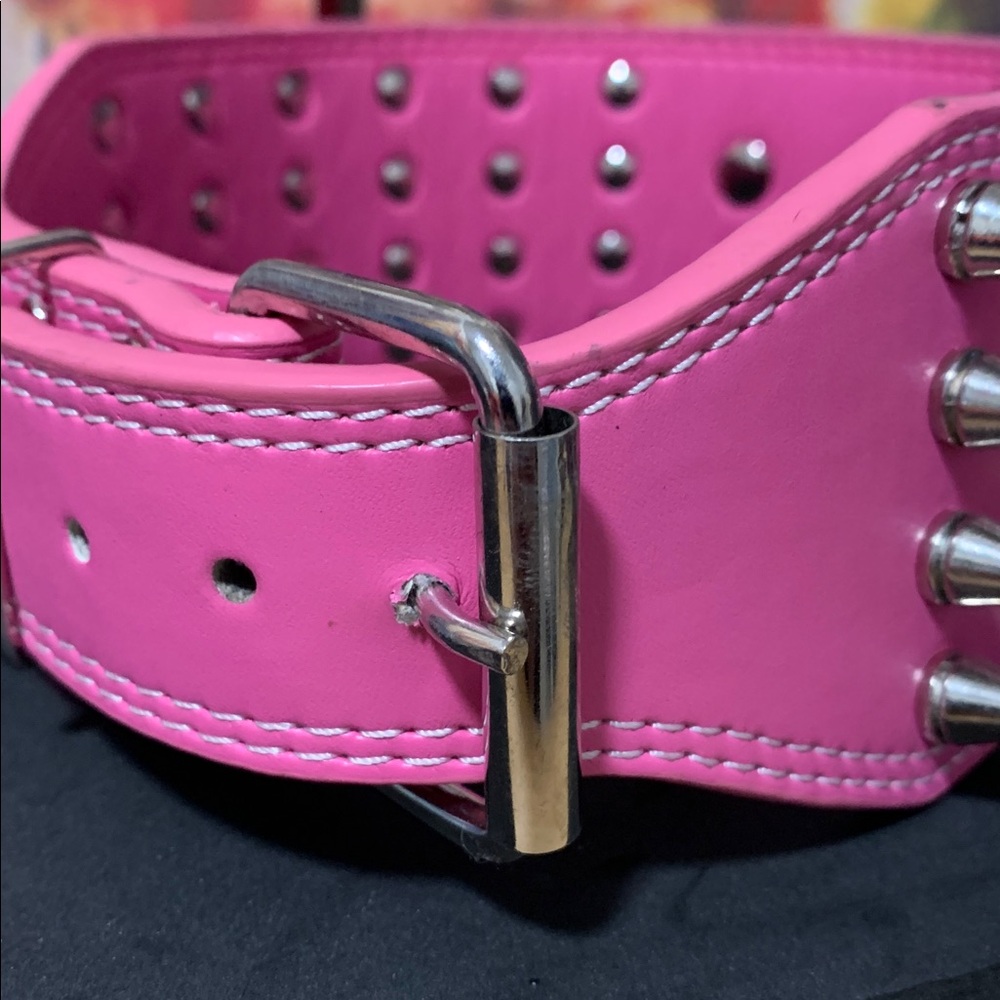 Heavy-Duty 4-Row Spiked Pink Dog Collar – XL / XXL – Punk Goth Style - Picture 8 of 9